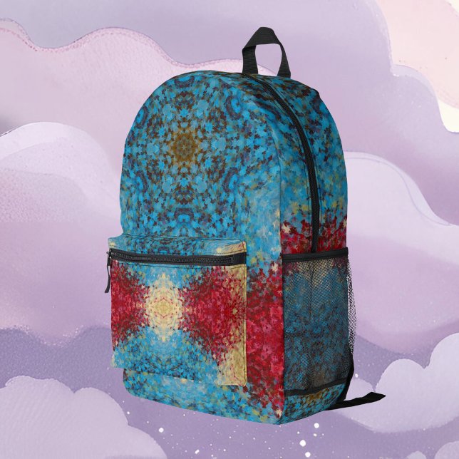 Digital Mandala Blue Red and Yellow Printed Backpack (Creator Uploaded)
