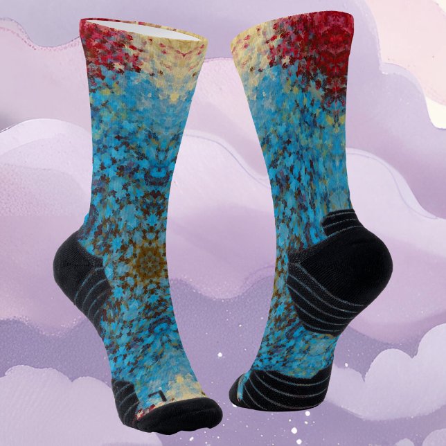 Digital Mandala Blue Red and Yellow Socks (Creator Uploaded)