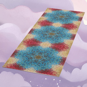 Digital Mandala Blue Red and Yellow Yoga Mat