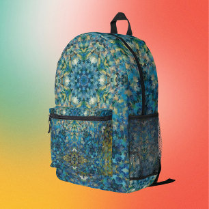 Digital Mandala Blue White and Yellow Printed Backpack