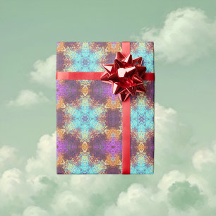 Digital Mandala Blue Yellow and Purple Wrapping Paper
