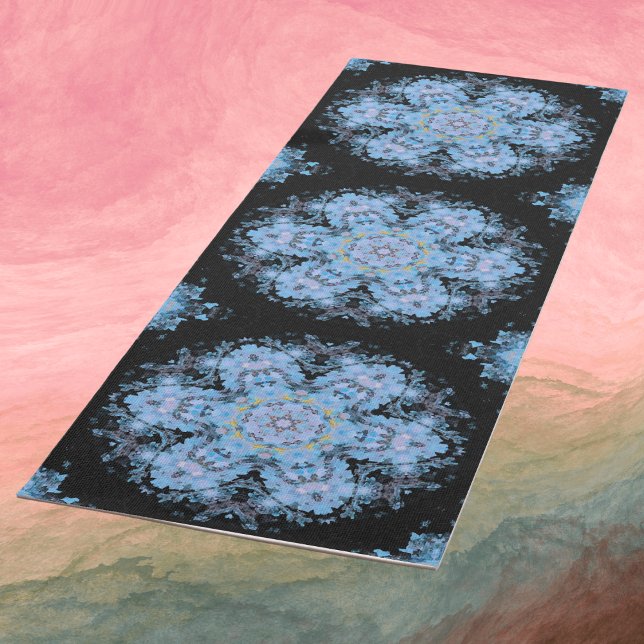 Digital Mandala Flower Blue and Black Yoga Mat (Creator Uploaded)
