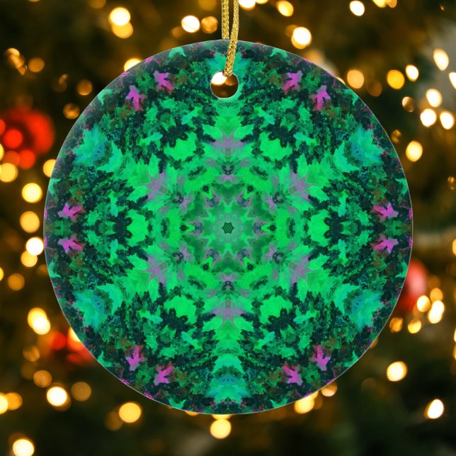 Digital Mandala Green and Purple Ceramic Tree Decoration (Creator Uploaded)