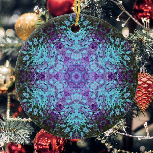 Digital Mandala Green Blue and Purple Ceramic Tree Decoration (Creator Uploaded)