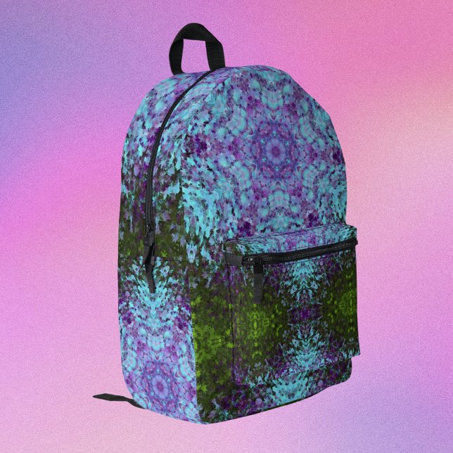 Digital Mandala Green Blue and Purple Printed Backpack (Creator Uploaded)
