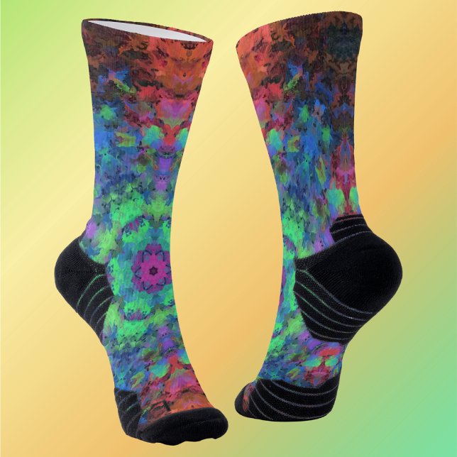 Digital Mandala Green Blue Orange and Pink Socks (Creator Uploaded)