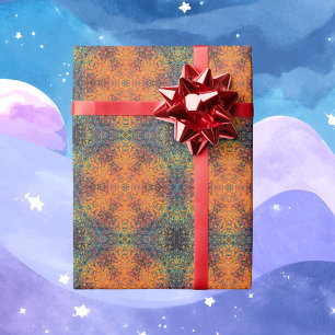 Digital Mandala Orange Blue and Yellow Wrapping Paper