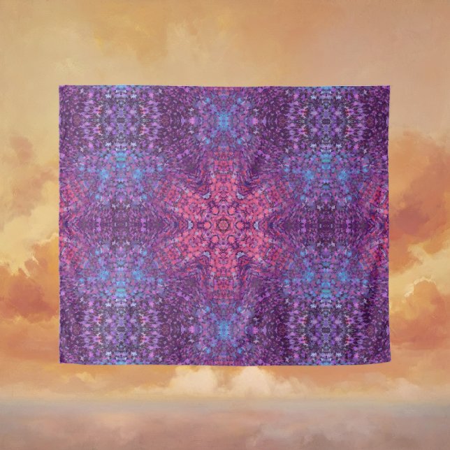 Digital Mandala Pink Purple and Blue Tapestry (Pink Purple and Blue Digital Mandala Tapestry by Wormhole Orbital)
