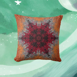 Digital Mandala Red Orange and Blue Cushion