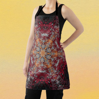 Digital Mandala Red White Orange and Black Apron