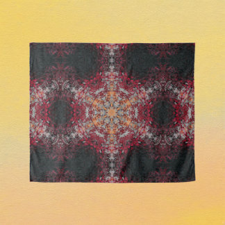 Digital Mandala Red White Orange and Black Tapestry