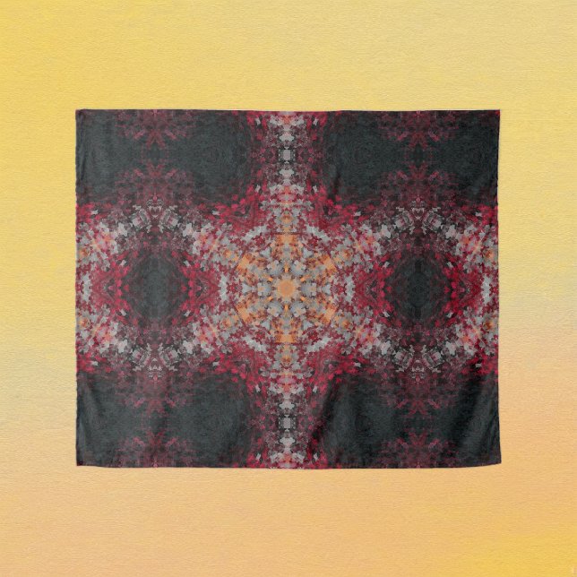Digital Mandala Red White Orange and Black Tapestry (Red White Orange and Black Digital Paint Mandala Tapestry By Wormhole Orbital)