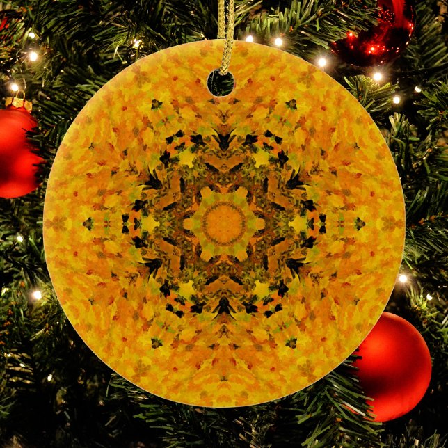 Digital Mandala Yellow and Black Ceramic Tree Decoration (Creator Uploaded)