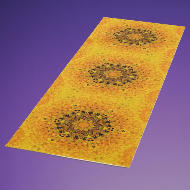 Digital Mandala Yellow and Black Yoga Mat (Creator Uploaded)