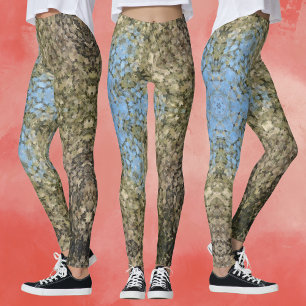 Digital Mandala Yellow and Blue Leggings