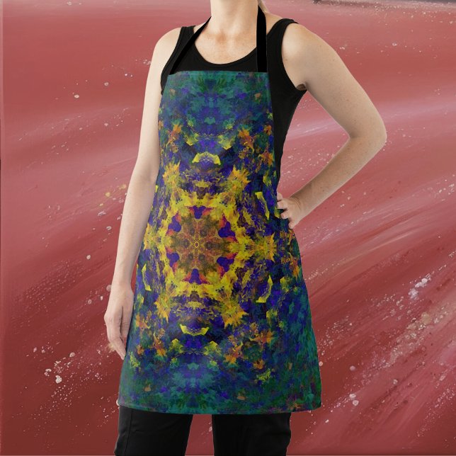 Digital Mandala Yellow Blue and Green Apron (Creator Uploaded)