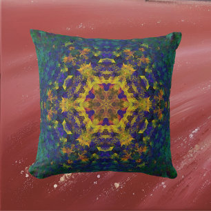 Digital Mandala Yellow Blue and Green Cushion