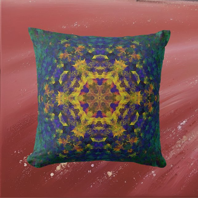 Digital Mandala Yellow Blue and Green Cushion (Creator Uploaded)