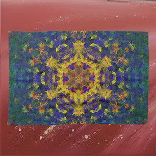 Digital Mandala Yellow Blue and Green Tea Towel