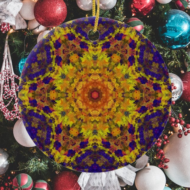 Digital Mandala Yellow Blue and Purple Ceramic Tree Decoration (Creator Uploaded)