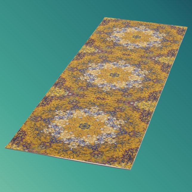 Digital Mandala Yellow Blue and White Yoga Mat (Creator Uploaded)