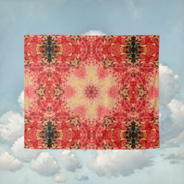 Digital Mandala Yellow, Pink, and Red Tapestry (Yellow Pink and Red Digital Paint Mandala Tapestry By Wormhole Orbital)