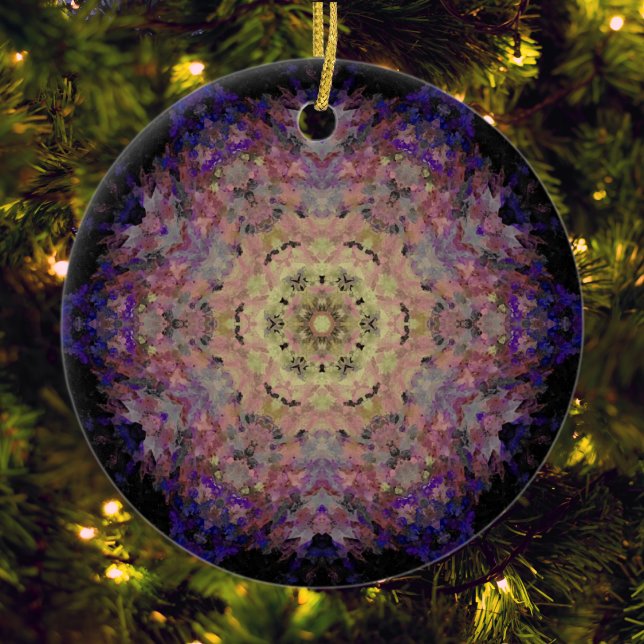 Digital Mandala Yellow Purple Blue and Black Ceramic Tree Decoration (Creator Uploaded)