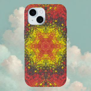 Digital Mandala Yellow Red and Black iPhone 15 Case