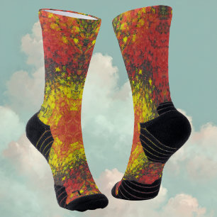 Digital Mandala Yellow Red and Black Socks