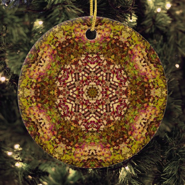 Digital Mandala Yellow Red and Purple Ceramic Tree Decoration (Creator Uploaded)