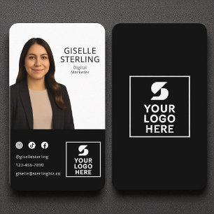 Digital Marketer Black White Photo Logo Portrait Business Card