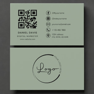 Digital Marketer Sage Green Logo QR Code  Business Card