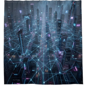 Digital Metropolis – Futuristic City Art Shower Curtain