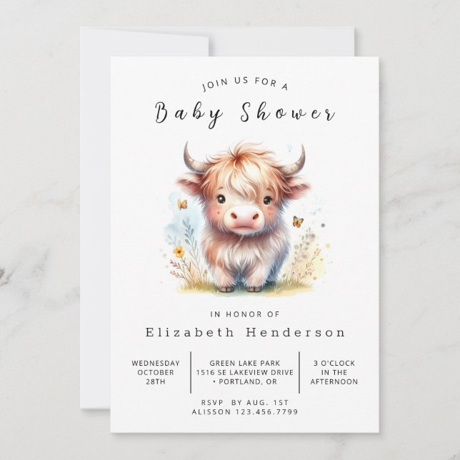 Digital Modern Classic Cow Baby Shower Invitation (Front)