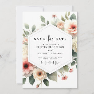 Digital Modern Pink Floral Wedding  Save The Date