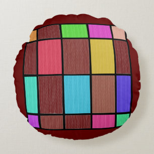 Digital Mondrian Style Graphic Design Abstraction Round Cushion