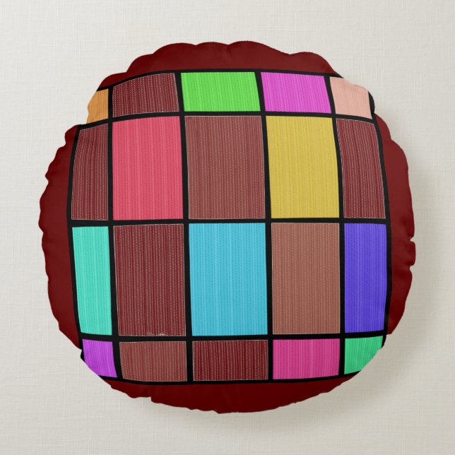 Digital Mondrian Style Graphic Design Abstraction Round Cushion (Front)