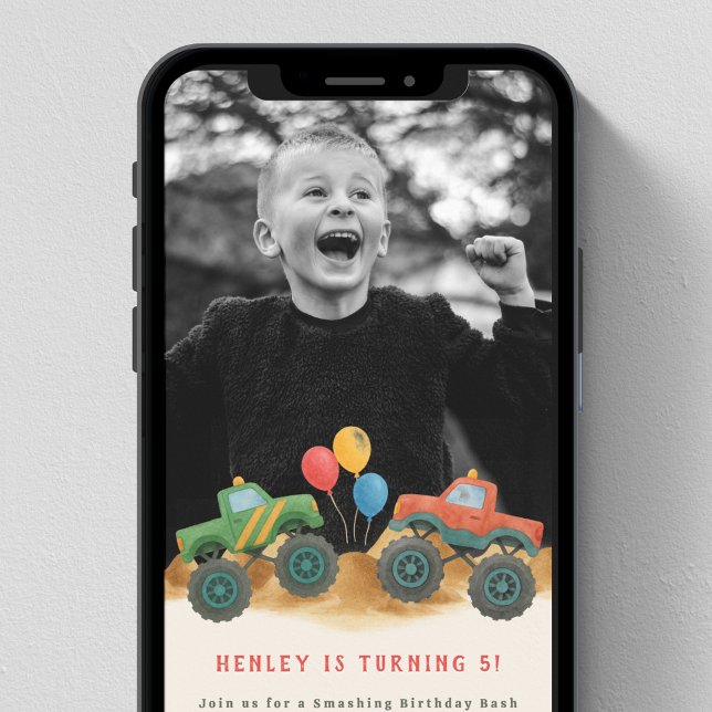 Digital Monster Truck Kids Photo Birthday Party Invitation (Creator Uploaded)