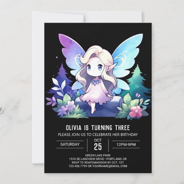 Digital Nature Fairy Birthday Invitation (Front)