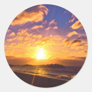 Digital Painting - Amazing Sunrise over the Pier Classic Round Sticker