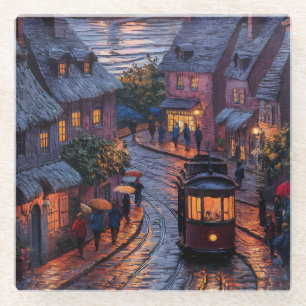 Digital Painting of a Beautiful City on the Water Glass Coaster