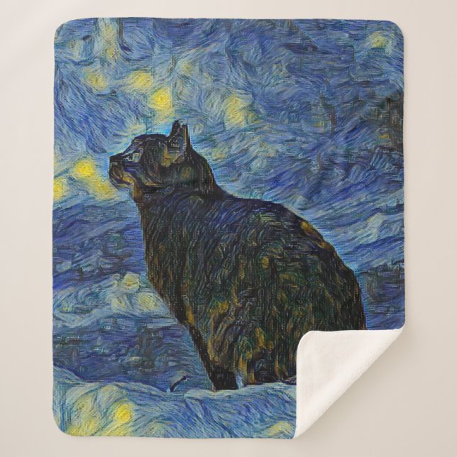 Digital painting Shambhala cat in Vincent Van Gogh Sherpa Blanket (Front)