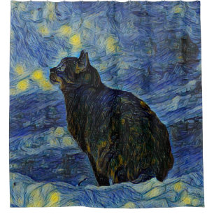 Digital painting Shambhala cat in Vincent Van Gogh Shower Curtain