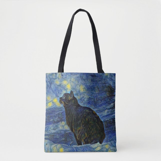 Digital painting Shambhala cat in Vincent Van Gogh Tote Bag (Front)
