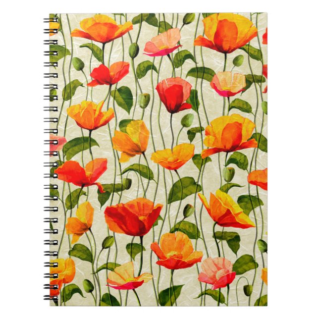 Digital paper poppies pattern notebook (Front)