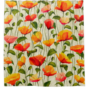 Digital paper poppies pattern shower curtain
