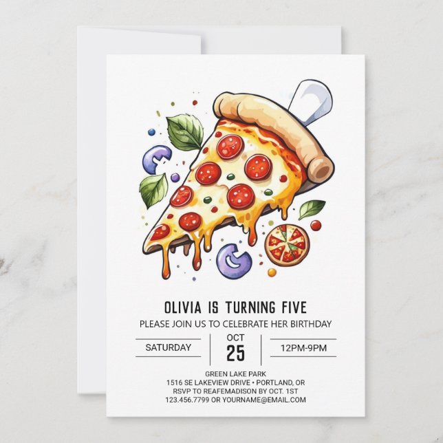 Digital Pastel Pizza Birthday Invitation (Front)