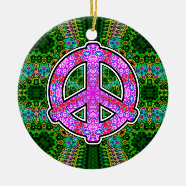 Digital Peace Sign Ceramic Tree Decoration (Front)