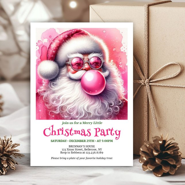 Digital Pink Santa Bubble Gum Funny Christmas  Invitation (Digital Pink Santa Bubble Gum Funny Christmas Invite

)