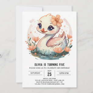 Digital Pink Swan Bird Birthday Invitation